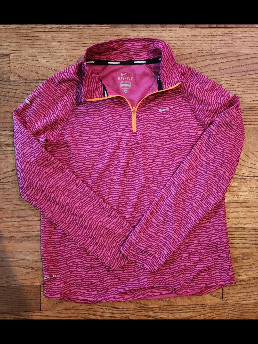 Nike Pink Patterned Dri-FIT Quarter-Zip Sweater with Yellow Trim